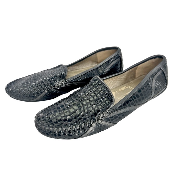Robert Zur Black Croc Embossed Shiny Driving Loafers Size 8.5 AA - Picture 7 of 7